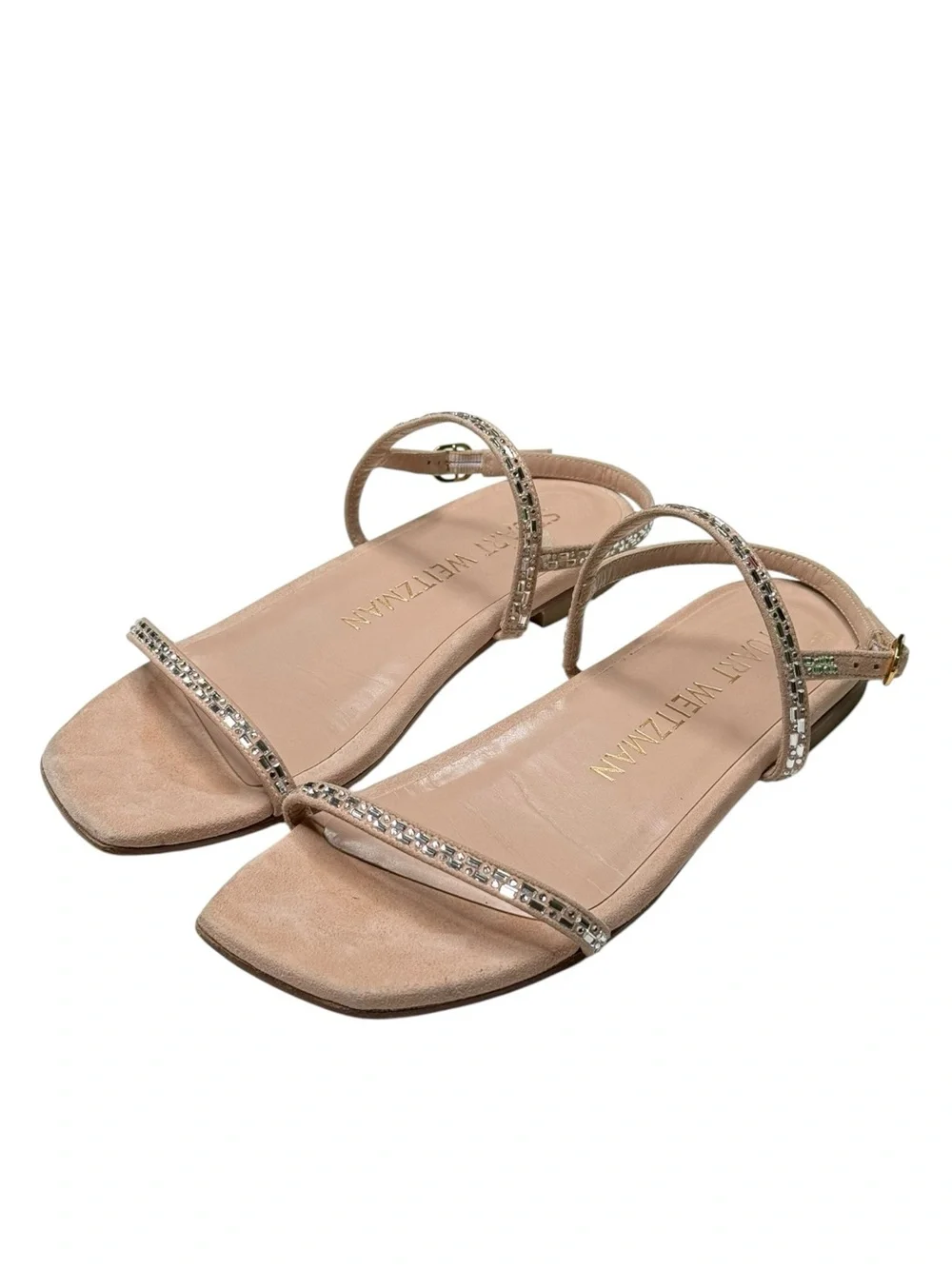 Stuart Weitzman ☀︎︎ Samarra Embellished Suede Strappy Flat Sandals ☀︎︎ Pink 7M